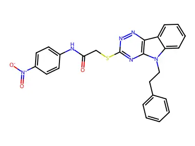 N-(4-nitrophenyl)-2-[(5-phenethyl-[1,2,4]triazino[5,6-b]indol-3-yl)sulfanyl]acetamide structure