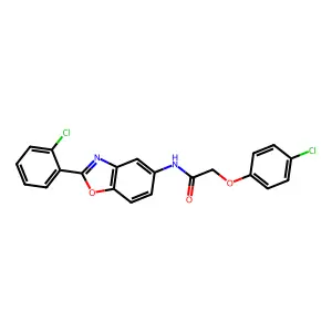 2-(4-chlorophenoxy)-N-[2-(2-chlorophenyl)-1,3-benzoxazol-5-yl]acetamide structure