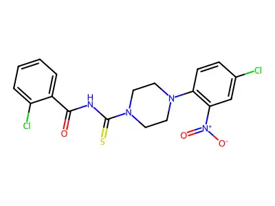 2-chloro-N-[4-(4-chloro-2-nitrophenyl)piperazine-1-carbothioyl]benzamide structure