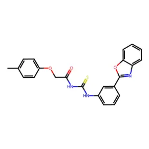 N-[[3-(1,3-benzoxazol-2-yl)phenyl]carbamothioyl]-2-(4-methylphenoxy)acetamide structure