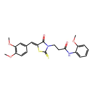 3-[(5Z)-5-[(3,4-dimethoxyphenyl)methylidene]-4-oxo-2-sulfanylidene-1,3-thiazolidin-3-yl]-N-(2-methoxyphenyl)propanamide structure