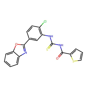 N-[[5-(1,3-benzoxazol-2-yl)-2-chlorophenyl]carbamothioyl]thiophene-2-carboxamide structure