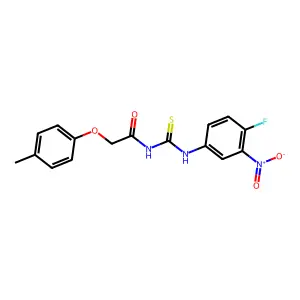 N-[(4-fluoro-3-nitrophenyl)carbamothioyl]-2-(4-methylphenoxy)acetamide structure