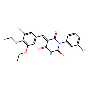 (5E)-1-(3-bromophenyl)-5-(3-chloro-4,5-diethoxybenzylidene)pyrimidine-2,4,6(1H,3H,5H)-trione structure