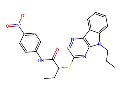 N-(4-nitrophenyl)-2-[(5-propyl-[1,2,4]triazino[5,6-b]indol-3-yl)sulfanyl]butanamide structure