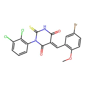 (5E)-5-(5-bromo-2-methoxybenzylidene)-1-(2,3-dichlorophenyl)-2-thioxodihydropyrimidine-4,6(1H,5H)-dione structure