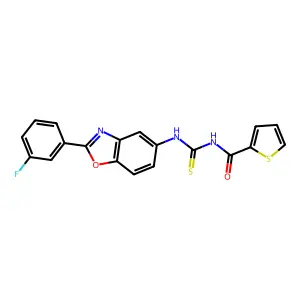 N-[[2-(3-fluorophenyl)-1,3-benzoxazol-5-yl]carbamothioyl]thiophene-2-carboxamide structure