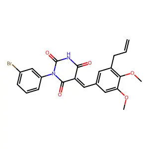 (5E)-1-(3-bromophenyl)-5-[(3,4-dimethoxy-5-prop-2-enylphenyl)methylidene]-1,3-diazinane-2,4,6-trione structure