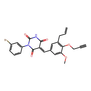 (5E)-1-(3-bromophenyl)-5-[(3-methoxy-5-prop-2-enyl-4-prop-2-ynoxyphenyl)methylidene]-1,3-diazinane-2,4,6-trione structure