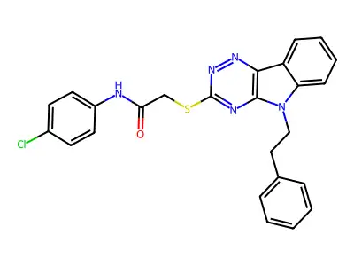 N-(4-chlorophenyl)-2-{[5-(2-phenylethyl)-5H-[1,2,4]triazino[5,6-b]indol-3-yl]sulfanyl}acetamide structure
