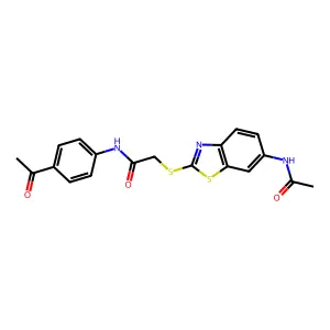 2-{[6-(acetylamino)-1,3-benzothiazol-2-yl]sulfanyl}-N-(4-acetylphenyl)acetamide structure