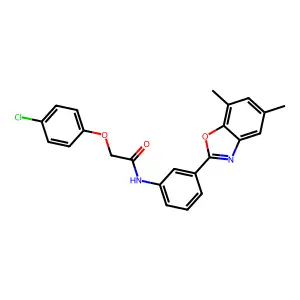 2-(4-chlorophenoxy)-N-[3-(5,7-dimethyl-1,3-benzoxazol-2-yl)phenyl]acetamide structure