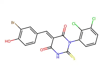 (5E)-5-(3-bromo-4-hydroxybenzylidene)-1-(2,3-dichlorophenyl)-2-thioxodihydropyrimidine-4,6(1H,5H)-dione structure