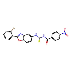 N-[[2-(2-bromophenyl)-1,3-benzoxazol-5-yl]carbamothioyl]-4-nitrobenzamide structure