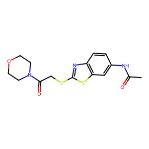 N-[2-(2-morpholin-4-yl-2-oxoethyl)sulfanyl-1,3-benzothiazol-6-yl]acetamide structure