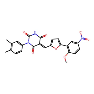 (5E)-1-(3,4-dimethylphenyl)-5-[[5-(2-methoxy-5-nitrophenyl)furan-2-yl]methylidene]-1,3-diazinane-2,4,6-trione structure