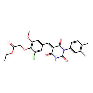 ethyl (2-chloro-4-{(E)-[1-(3,4-dimethylphenyl)-2,4,6-trioxotetrahydropyrimidin-5(2H)-ylidene]methyl}-6-methoxyphenoxy)acetate structure