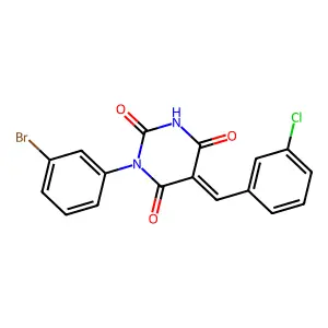 (5E)-1-(3-bromophenyl)-5-[(3-chlorophenyl)methylidene]-1,3-diazinane-2,4,6-trione structure