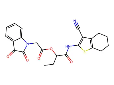 1-[(3-cyano-4,5,6,7-tetrahydro-1-benzothiophen-2-yl)amino]-1-oxobutan-2-yl (2,3-dioxo-2,3-dihydro-1H-indol-1-yl)acetate structure