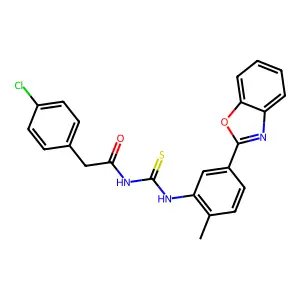 N-[[5-(1,3-benzoxazol-2-yl)-2-methylphenyl]carbamothioyl]-2-(4-chlorophenyl)acetamide structure