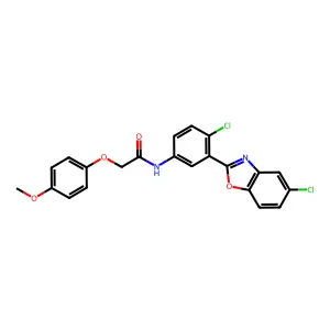 N-[4-chloro-3-(5-chloro-1,3-benzoxazol-2-yl)phenyl]-2-(4-methoxyphenoxy)acetamide structure