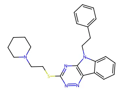 5-(2-phenylethyl)-3-(2-piperidin-1-ylethylsulfanyl)-[1,2,4]triazino[5,6-b]indole structure