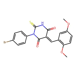 (5E)-1-(4-bromophenyl)-5-(2,5-dimethoxybenzylidene)-2-thioxodihydropyrimidine-4,6(1H,5H)-dione structure