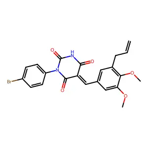 (5E)-1-(4-bromophenyl)-5-[(3,4-dimethoxy-5-prop-2-enylphenyl)methylidene]-1,3-diazinane-2,4,6-trione structure