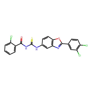 2-chloro-N-[[2-(3,4-dichlorophenyl)-1,3-benzoxazol-5-yl]carbamothioyl]benzamide structure