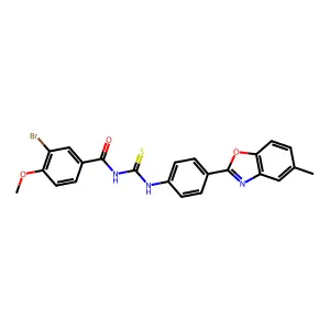 3-bromo-4-methoxy-N-[[4-(5-methyl-1,3-benzoxazol-2-yl)phenyl]carbamothioyl]benzamide structure