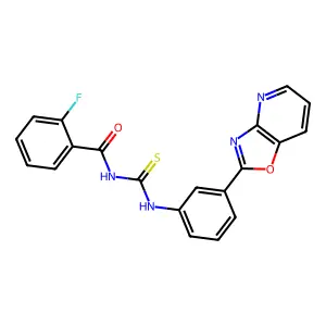 2-fluoro-N-[[3-([1,3]oxazolo[4,5-b]pyridin-2-yl)phenyl]carbamothioyl]benzamide structure