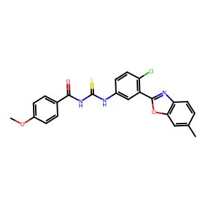 N-[[4-chloro-3-(6-methyl-1,3-benzoxazol-2-yl)phenyl]carbamothioyl]-4-methoxybenzamide structure
