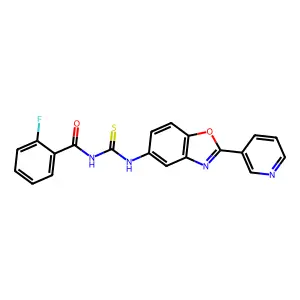 2-fluoro-N-[(2-pyridin-3-yl-1,3-benzoxazol-5-yl)carbamothioyl]benzamide structure