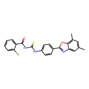 2-bromo-N-[[4-(5,7-dimethyl-1,3-benzoxazol-2-yl)phenyl]carbamothioyl]benzamide structure