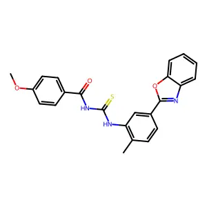 N-[5-(1,3-benzoxazol-2-yl)-2-methylphenyl]-N'-(4-methoxybenzoyl)thiourea structure
