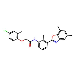 2-(4-chloro-2-methylphenoxy)-N-[3-(5,7-dimethyl-1,3-benzoxazol-2-yl)-2-methylphenyl]acetamide structure