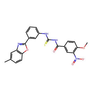 4-methoxy-N-[[3-(5-methyl-1,3-benzoxazol-2-yl)phenyl]carbamothioyl]-3-nitrobenzamide structure