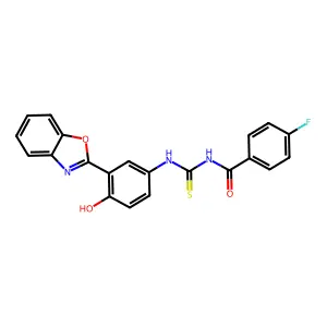 N-{[3-(1,3-benzoxazol-2-yl)-4-hydroxyphenyl]carbamothioyl}-4-fluorobenzamide structure