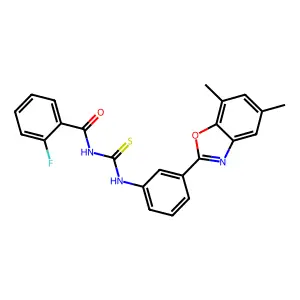 N-[[3-(5,7-dimethyl-1,3-benzoxazol-2-yl)phenyl]carbamothioyl]-2-fluorobenzamide structure