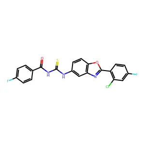 N-[[2-(2-chloro-4-fluorophenyl)-1,3-benzoxazol-5-yl]carbamothioyl]-4-fluorobenzamide structure