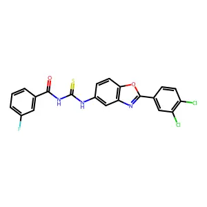 N-[[2-(3,4-dichlorophenyl)-1,3-benzoxazol-5-yl]carbamothioyl]-3-fluorobenzamide structure