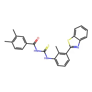 N-[[3-(1,3-benzothiazol-2-yl)-2-methylphenyl]carbamothioyl]-3,4-dimethylbenzamide structure