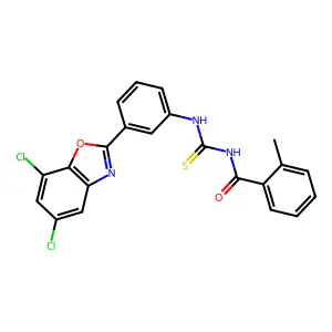 N-[[3-(5,7-dichloro-1,3-benzoxazol-2-yl)phenyl]carbamothioyl]-2-methylbenzamide structure