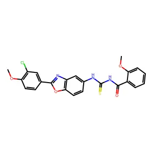 N-[[2-(3-chloro-4-methoxyphenyl)-1,3-benzoxazol-5-yl]carbamothioyl]-2-methoxybenzamide structure