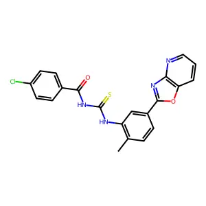 4-chloro-N-((2-methyl-5-(oxazolo[4,5-b]pyridin-2-yl)phenyl)carbamothioyl)benzamide structure