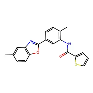N-[2-methyl-5-(5-methyl-1,3-benzoxazol-2-yl)phenyl]thiophene-2-carboxamide structure