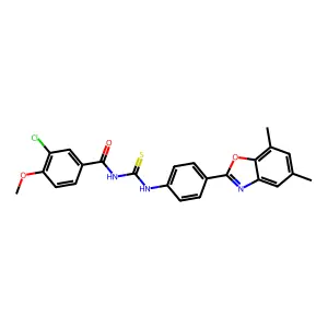 3-chloro-N-[[4-(5,7-dimethyl-1,3-benzoxazol-2-yl)phenyl]carbamothioyl]-4-methoxybenzamide structure