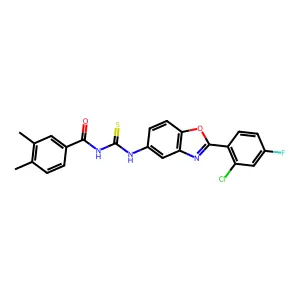 N-[[2-(2-chloro-4-fluorophenyl)-1,3-benzoxazol-5-yl]carbamothioyl]-3,4-dimethylbenzamide structure