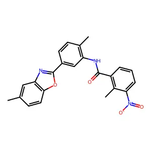2-methyl-N-[2-methyl-5-(5-methyl-1,3-benzoxazol-2-yl)phenyl]-3-nitrobenzamide structure