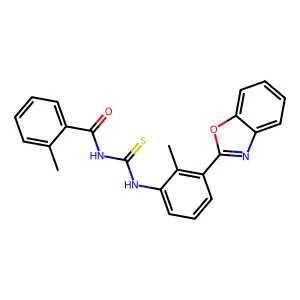 N-[3-(1,3-benzoxazol-2-yl)-2-methylphenyl]-N'-(2-methylbenzoyl)thiourea structure